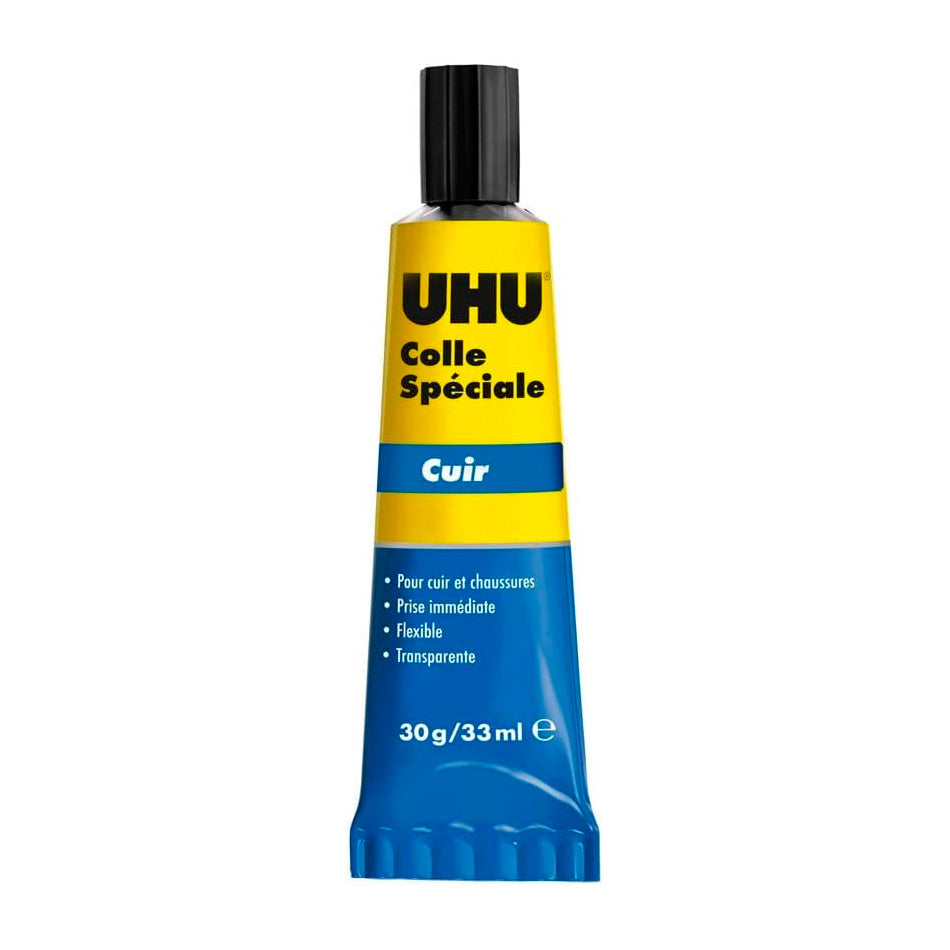 UHU Colle spéciale cuir et chaussure - Colle idéale pour réparer les semelles usées, les talons et les trous des chaussures, transparente, tube de 30g