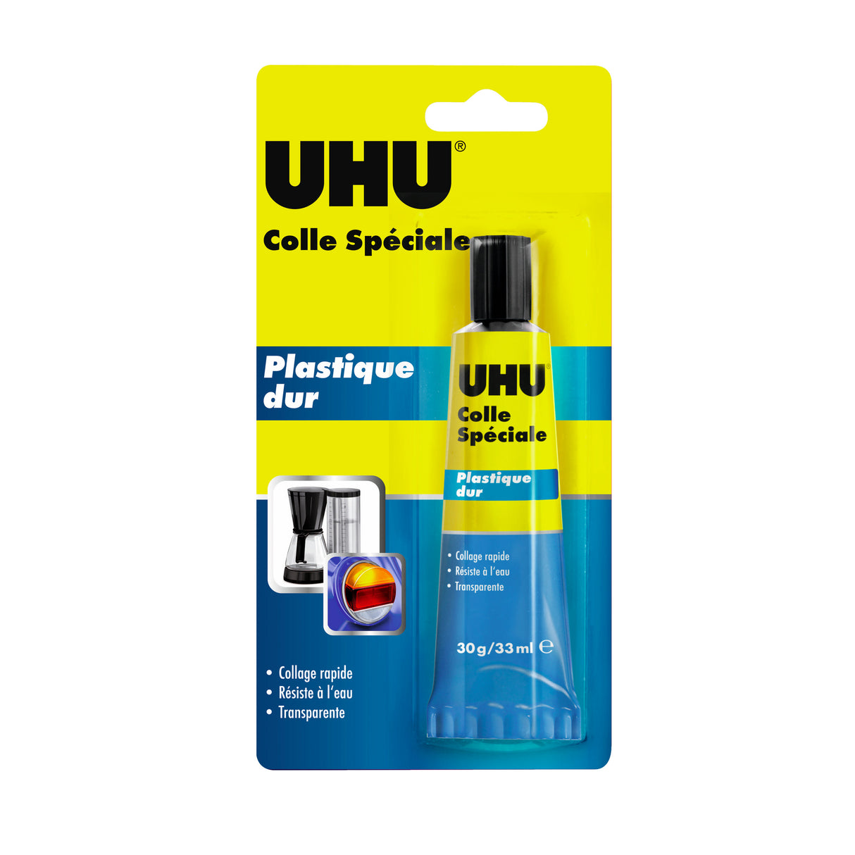 UHU Colle spéciale plastique dur - colle idéale pour toutes les matières plastiques courantes , transparente, tube 30g