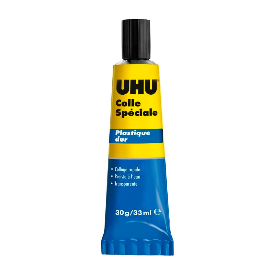 UHU Colle spéciale plastique dur - colle idéale pour toutes les matières plastiques courantes , transparente, tube 30g