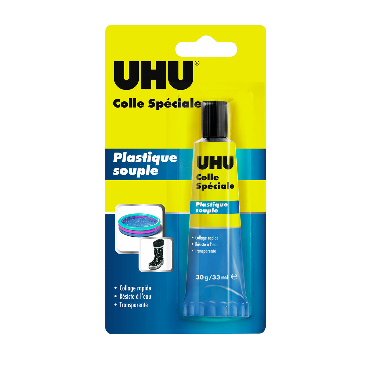 UHU Colle spéciale plastique souple - colle idéale pour toutes les matières plastiques souples, transparente, tube 30g