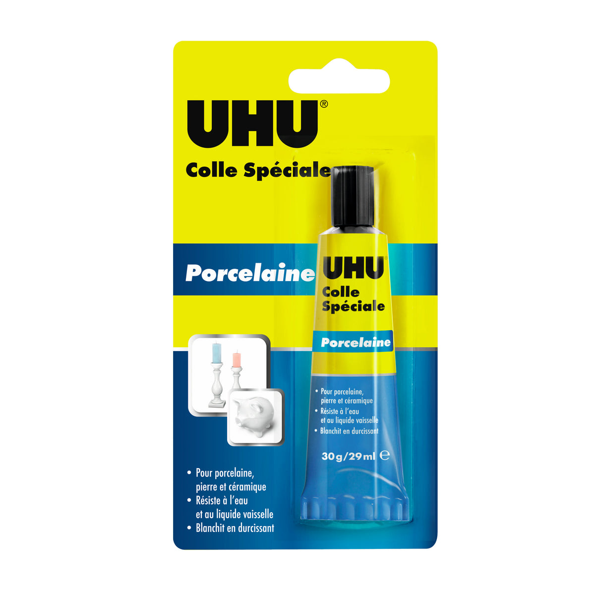 UHU Colle spéciale porcelaine - Colle idéale pour la porcelaine, le marbre, le grès et la céramique, blanche, tube 30g