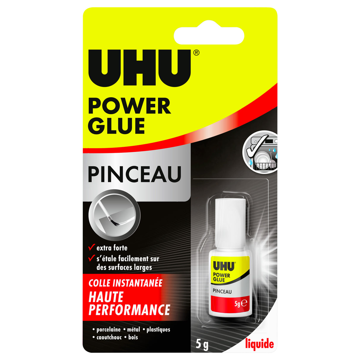 UHU Power glue liquide pinceau - colle extra forte, instantanée, sans solvants, transparente, pinceau applicateur intégré, tubes 5g