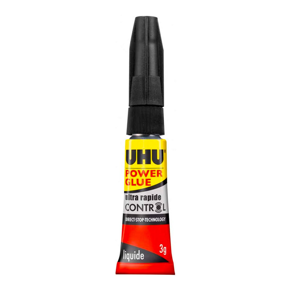 UHU Power glue liquide control - colle instantanée, ultra rapide et forte, technologie anti-goutte, sans solvants, transparente, tubes 2x3g