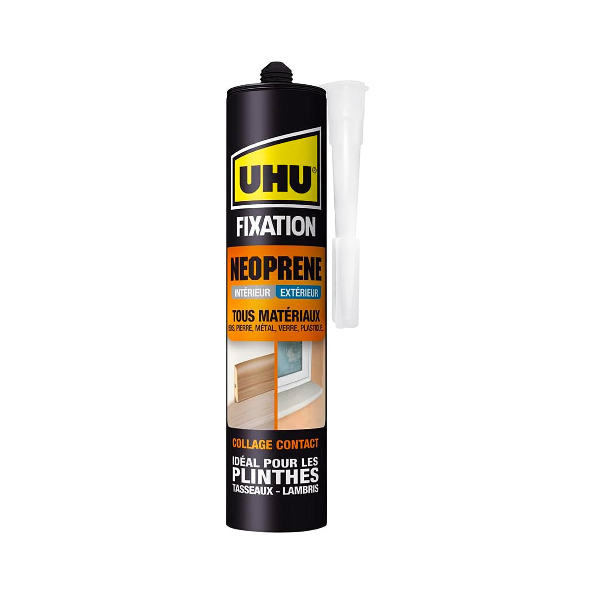 UHU Fixation néoprène - Colle extra forte & rapide pour une fixation facile et solide de toutes sortes de matériaux, beige, cartouche 350g