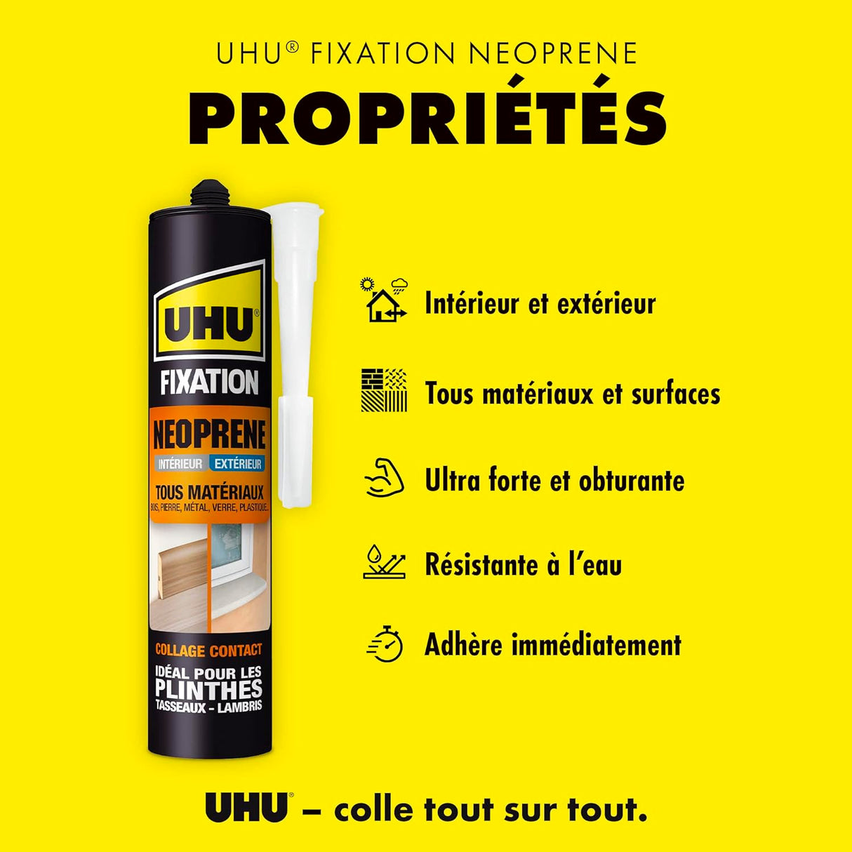 UHU Fixation néoprène - Colle extra forte & rapide pour une fixation facile et solide de toutes sortes de matériaux, beige, cartouche 350g