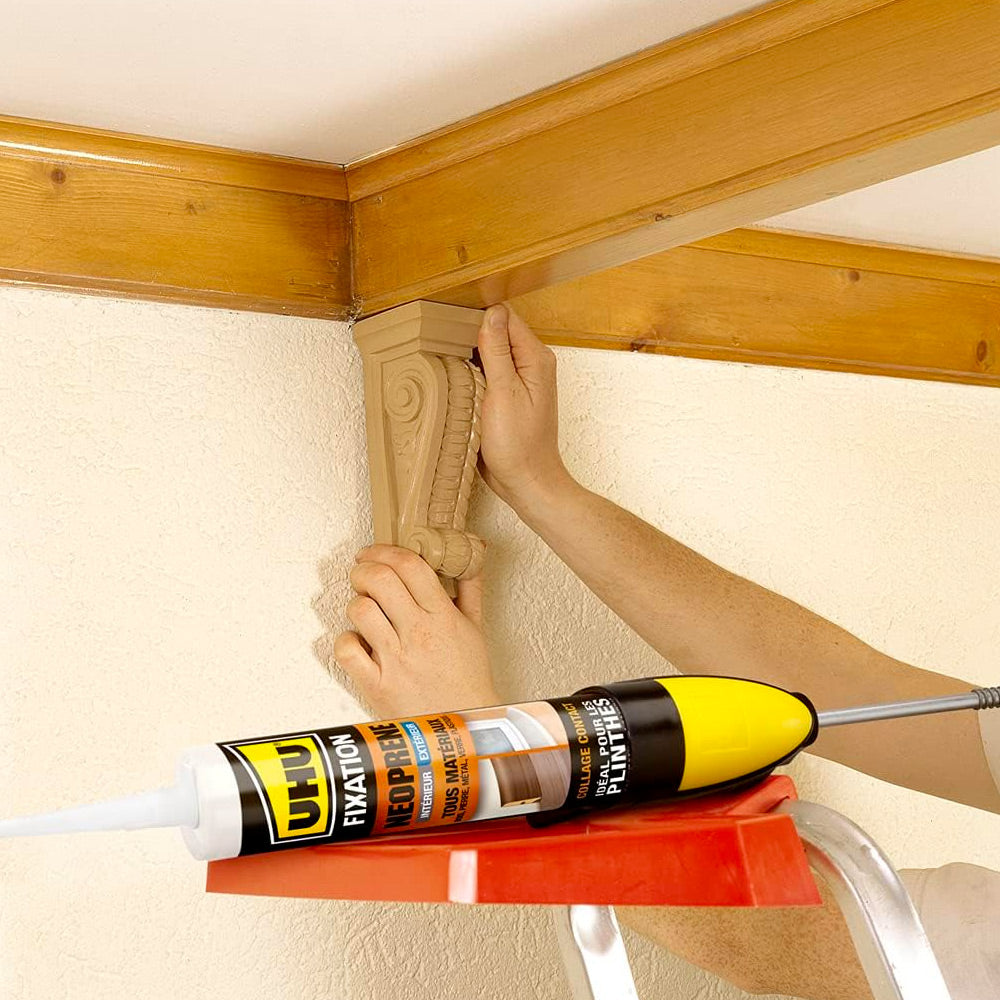 UHU Fixation néoprène - Colle extra forte & rapide pour une fixation facile et solide de toutes sortes de matériaux, beige, cartouche 350g