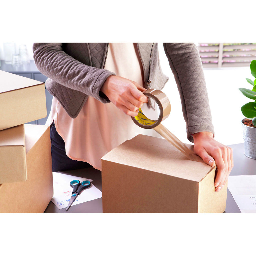 UHU Rollafix - Rubans adhésif d'emballage brun, lot de 3 rubans 66m x 50mm