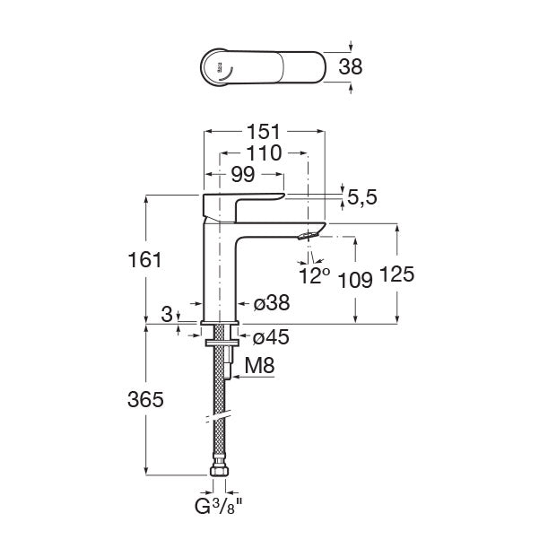 ROCA Mitigeur de lavabo taille S avec vidage Cala
