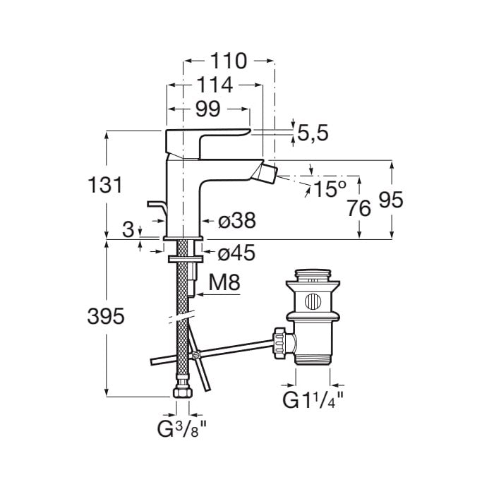 ROCA Mitigeur de bidet avec vidage automatique Cala
