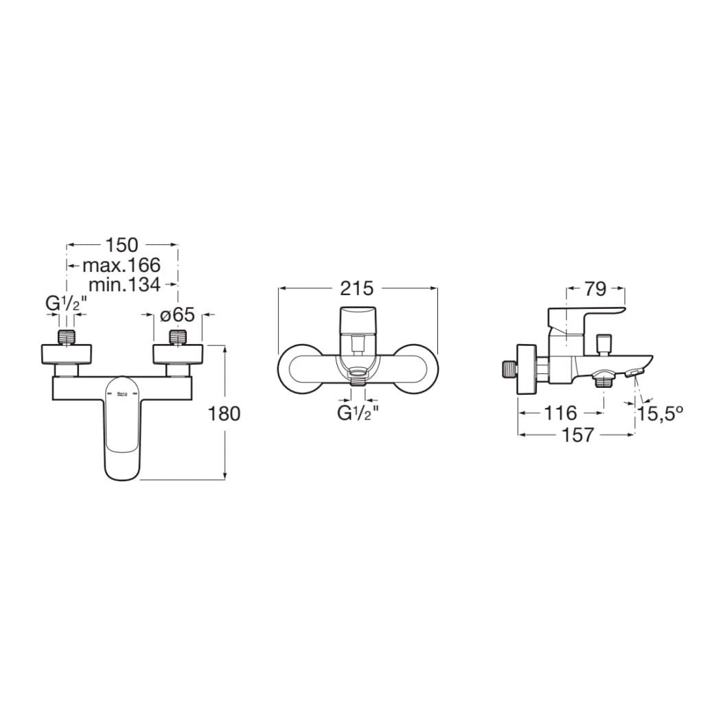 ROCA Mitigeur de bain-douche mural avec inverseur automatique Cala