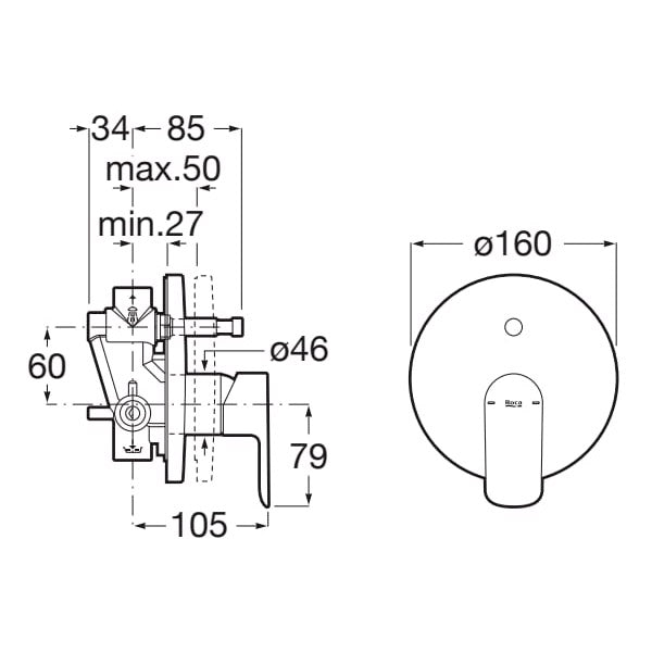 ROCA Mitigeur de bain-douche à encastrer avec inverseur automatique Cala