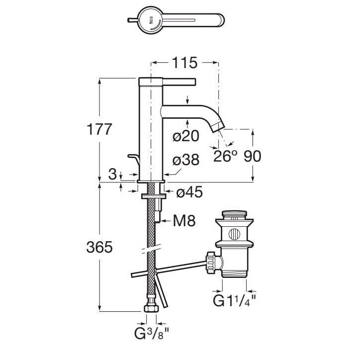 ROCA Mitigeur de lavabo avec vidage auto Ona