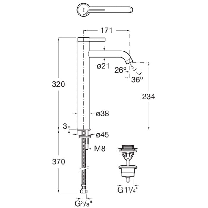 ROCA Mitigeur de lavabo bec haut avec vidage clic-clac Ona