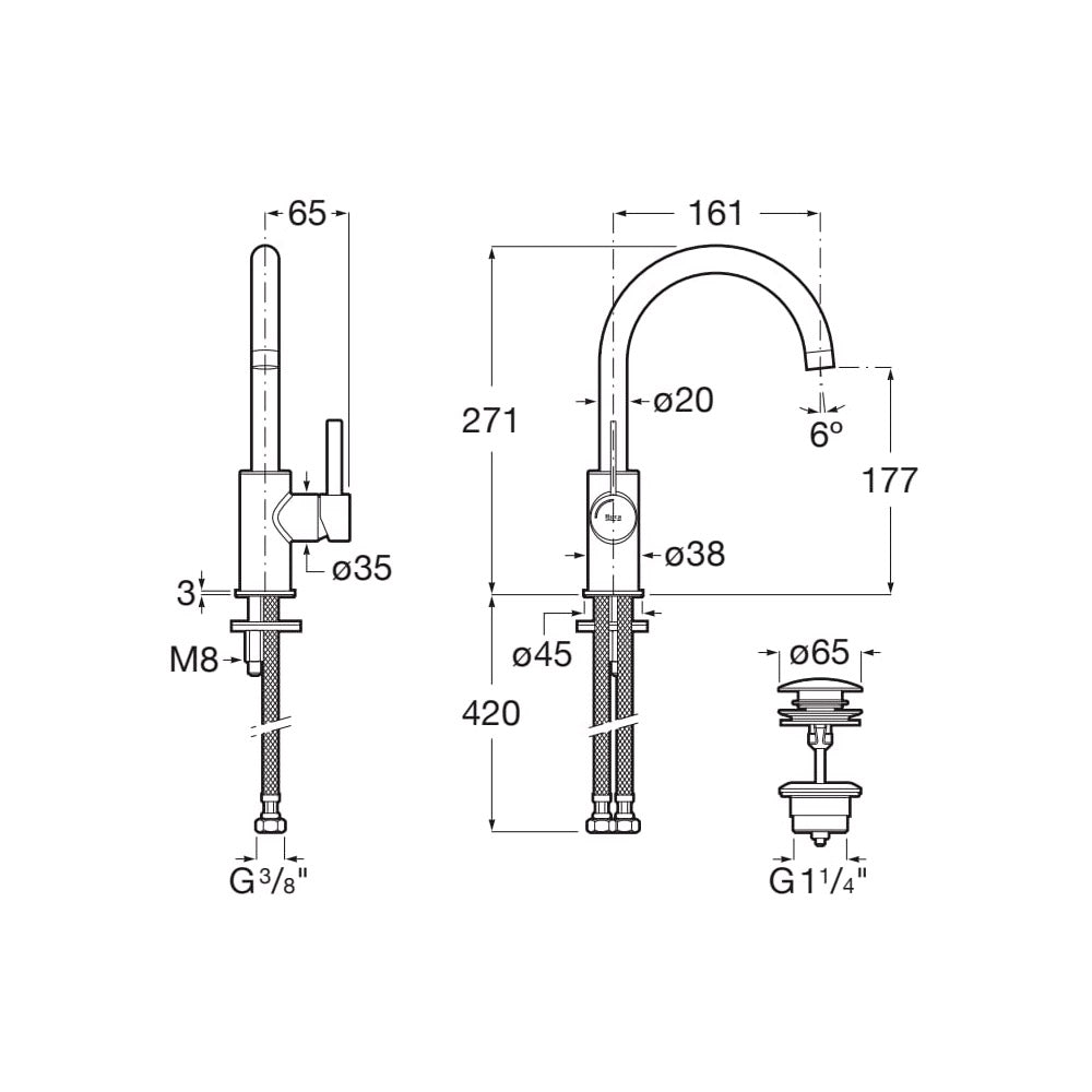 ROCA Mitigeur de lavabo taille L avec vidage clic-clac Ona