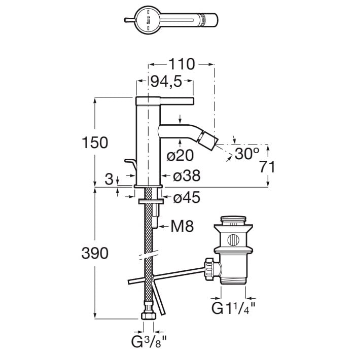 ROCA Mitigeur de bidet avec vidage automatique Ona