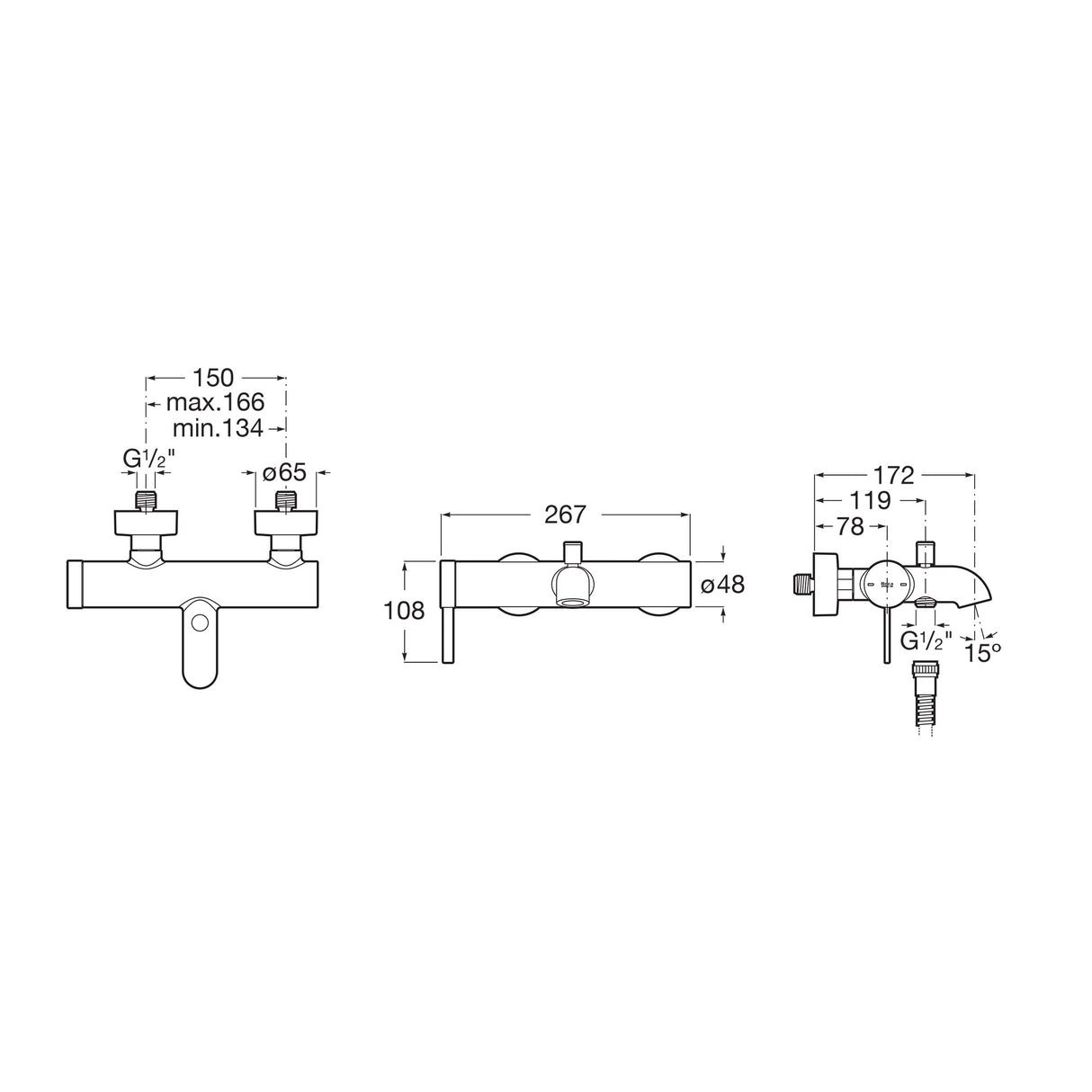 ROCA Mitigeur de bain-douche mural avec inverseur automatique Ona