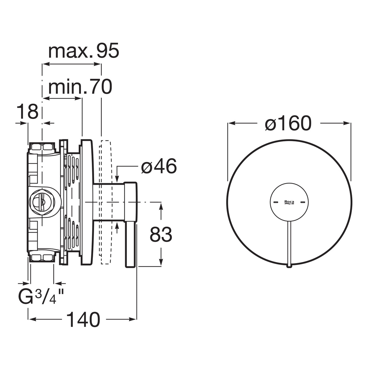 ROCA Mitigeur de bain-douche à encastrer sur Rocabox 1 voie Ona
