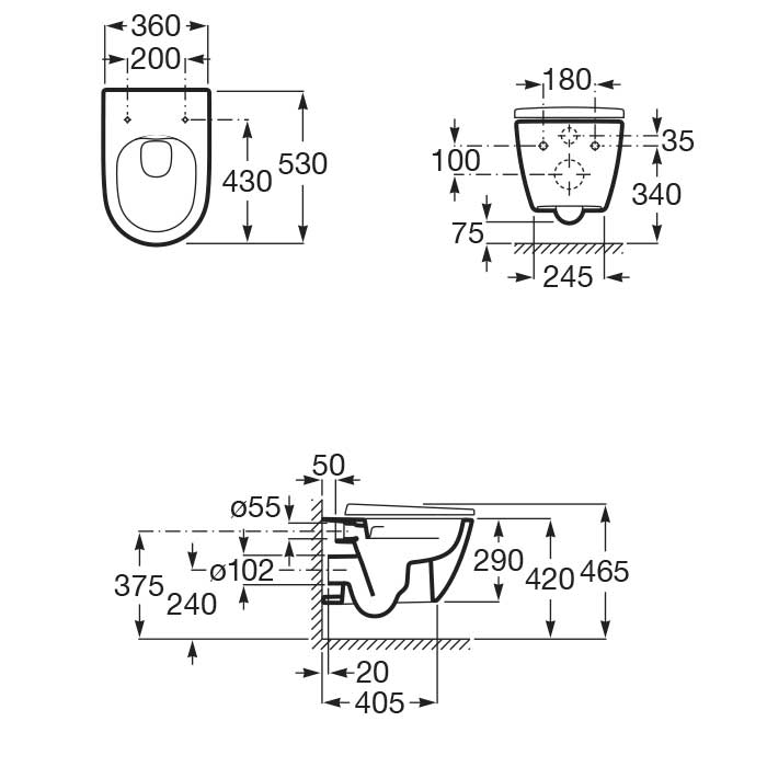 ROCA Cuvette WC suspendue sans bride Ona A346687000