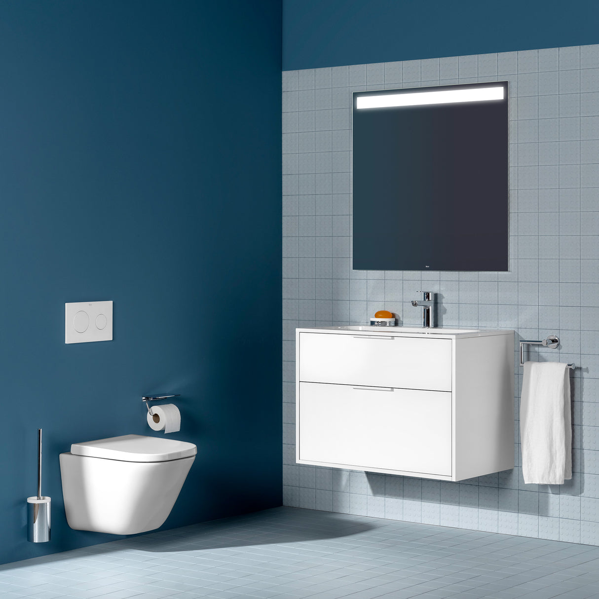 ROCA Cuvette WC suspendue sans bride Optica, système Vortex, abattant frein de chute déclipsable