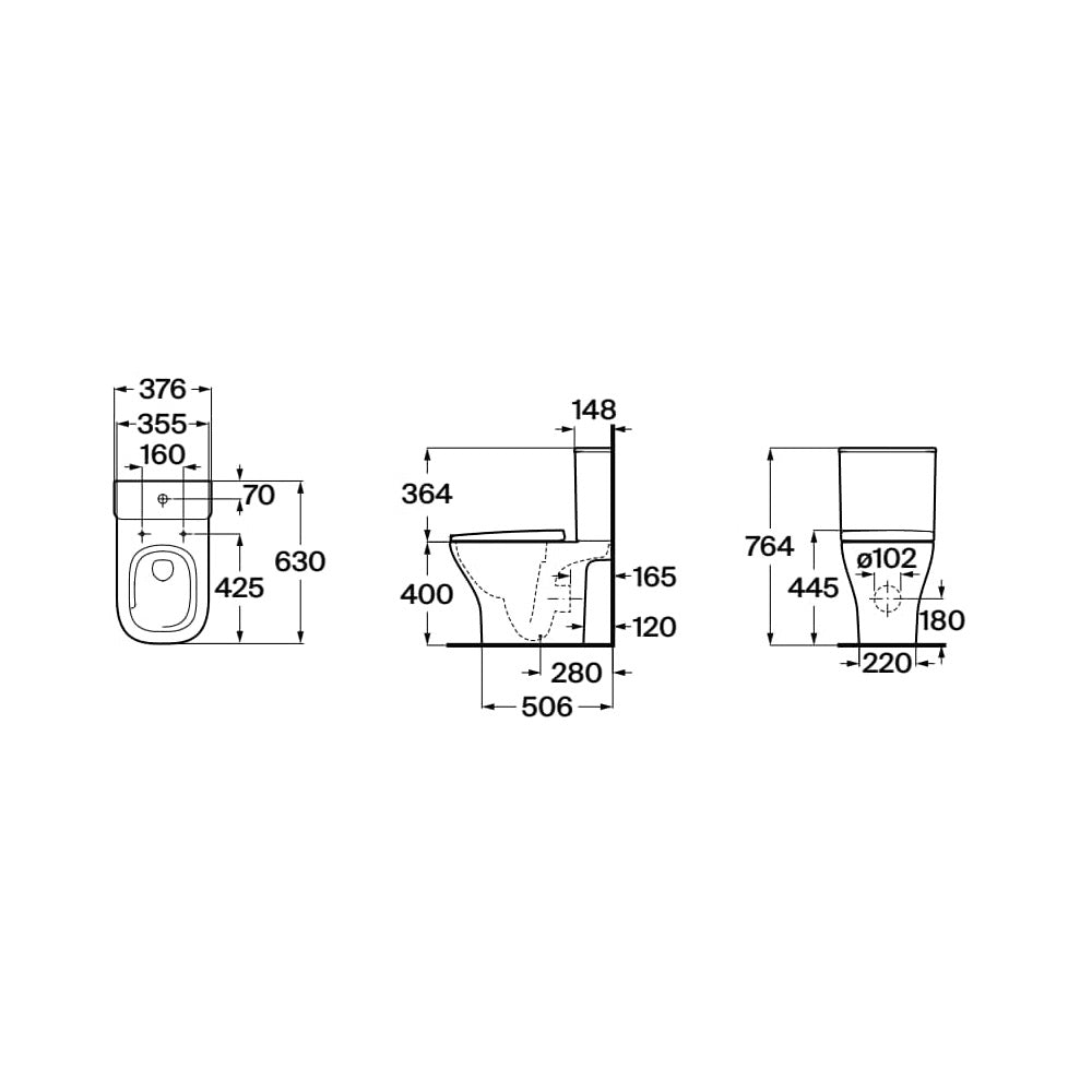 Plan technique WC blanc Grohe, toilette suspendu, dimensions détaillées visibles.