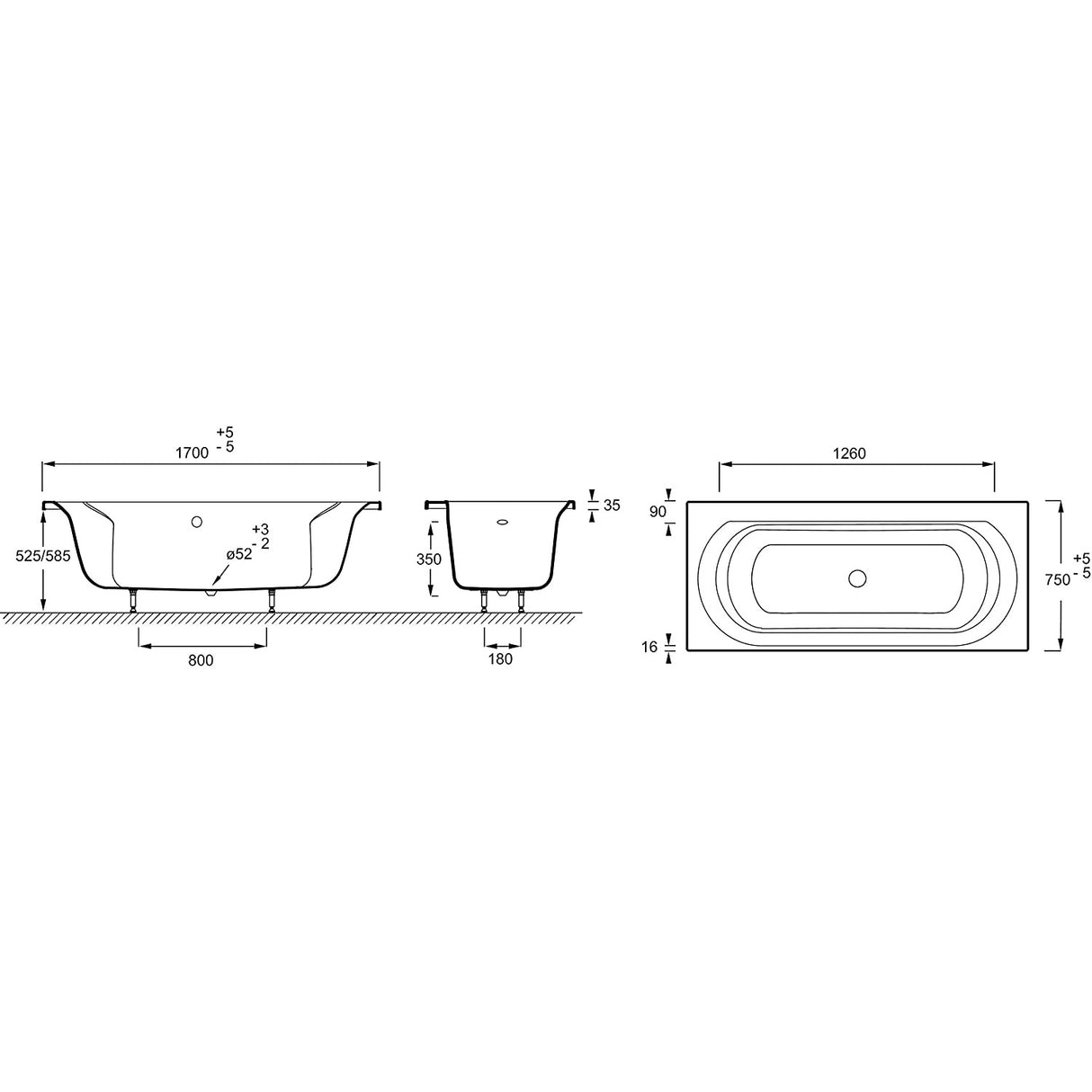 JACOB DELAFON Baignoire acrylique ÉLISE à encastrer