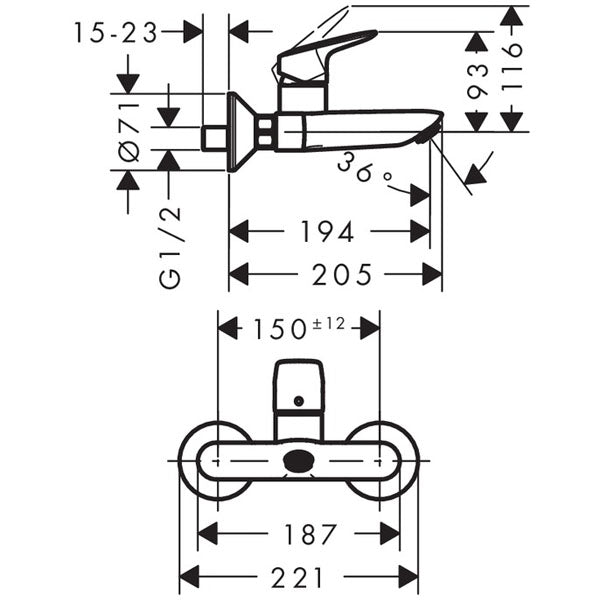 HANSGROHE Mitigeur de lavabo mural Logis sans tirette ni vidage 71225000