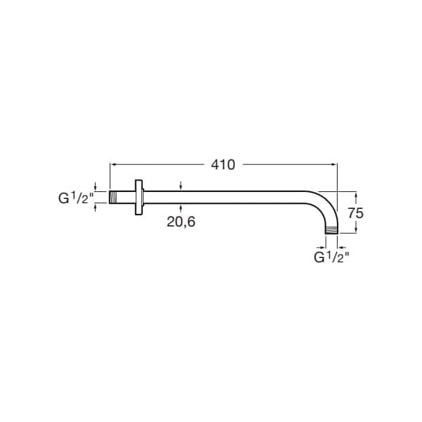 GROHE bras de douche mural chromé, acier, schéma technique avec dimensions 410 mm, 75 mm.