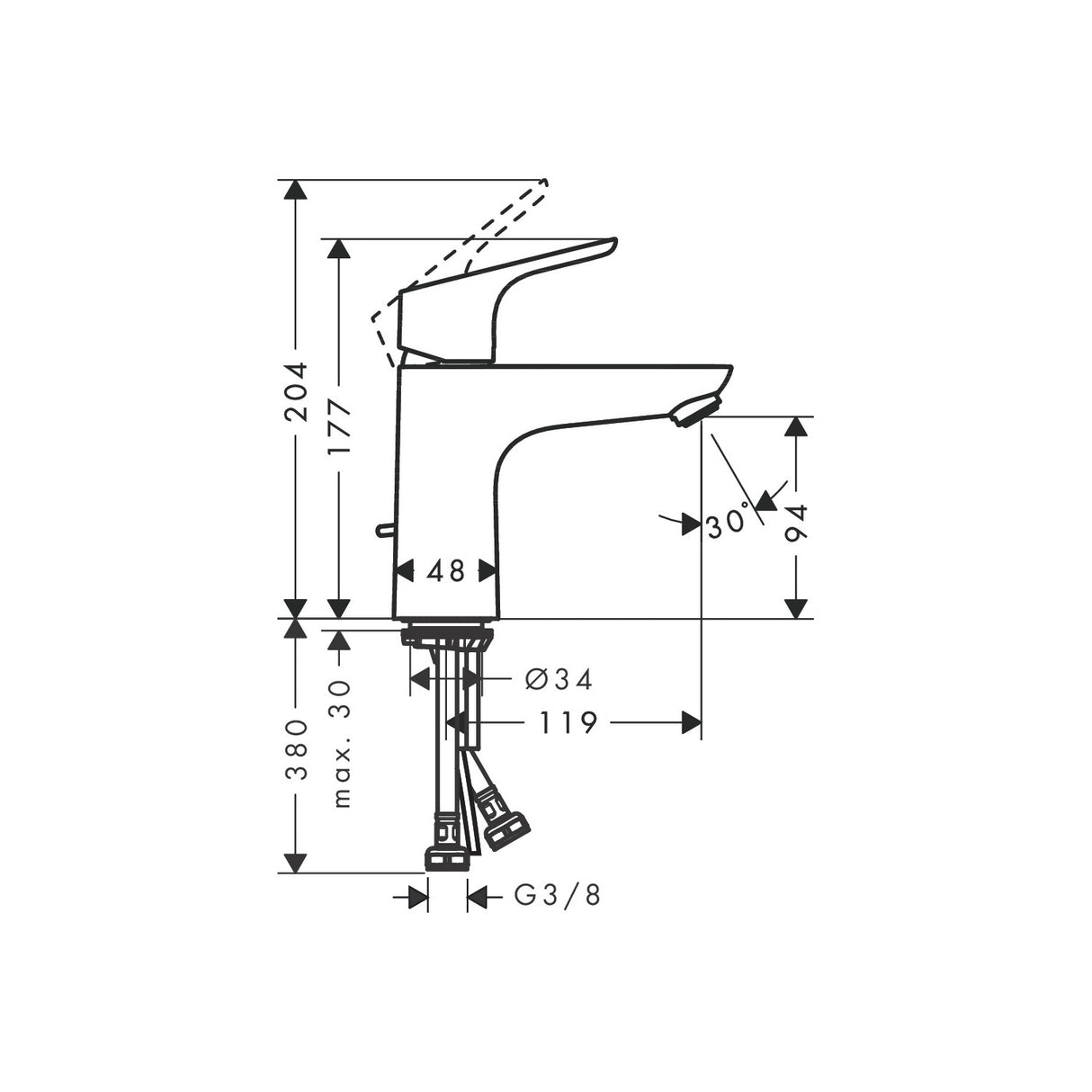 HANSGROHE Mitigeur de lavabo 100 Focus CH3 CoolStart avec tirette et vidage 31621000