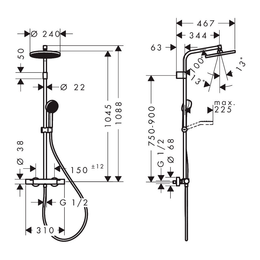 HANSGROHE Colonne de douche 240 1 jet Activera S EcoSmart avec mitigeur thermostatique 28078000