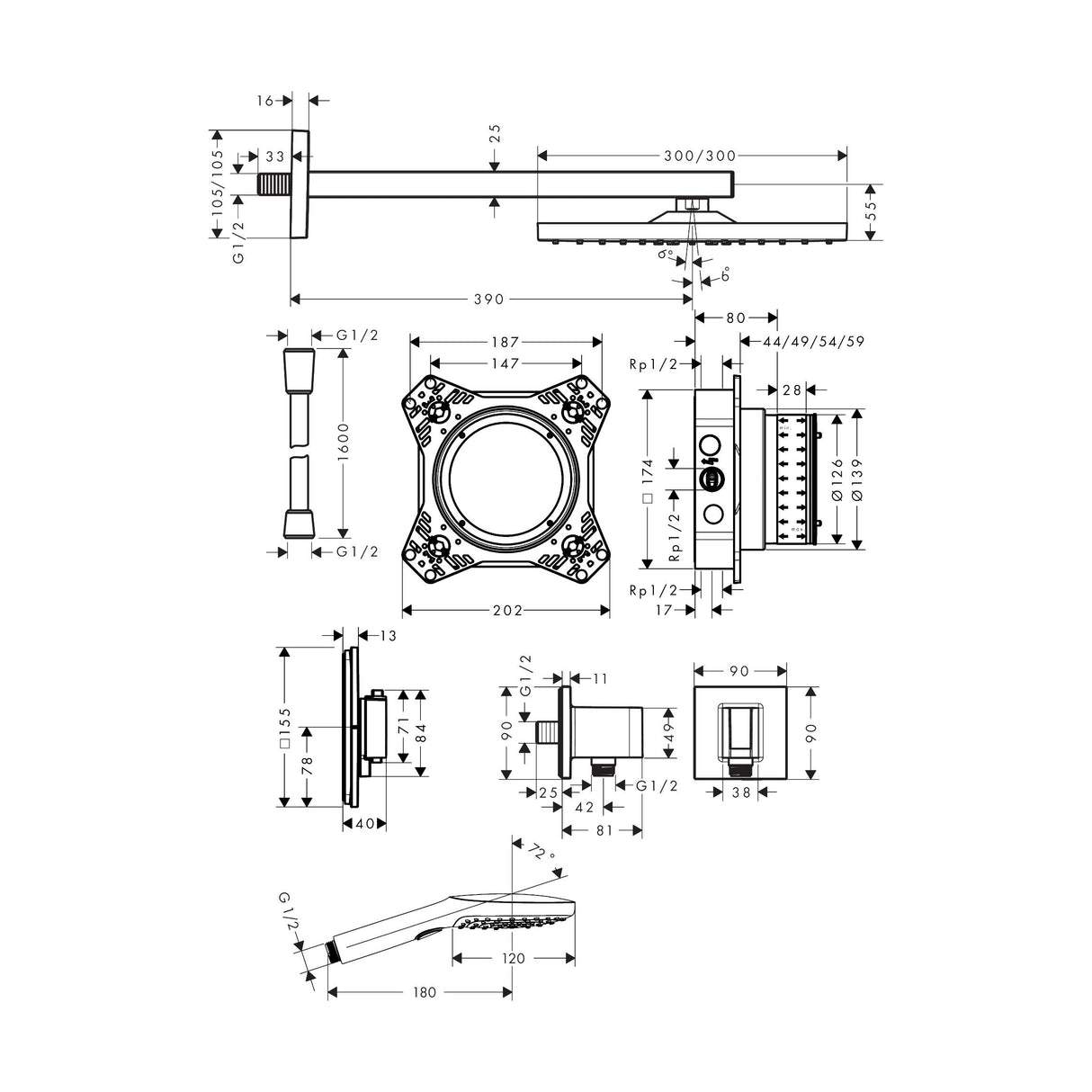 HANSGROHE Pack encastré 300 Raindance E avec mitigeur thermostatique ShowerSelect Comfort E 28833000