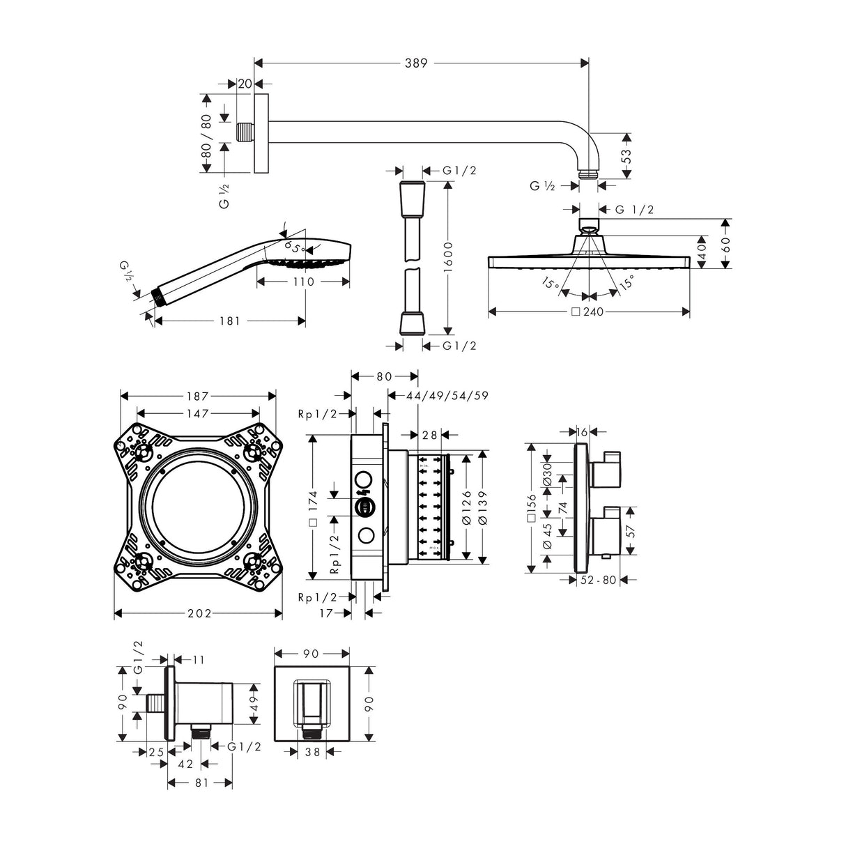 HANSGROHE Pack encastré 240 Crometta E avec mitigeur thermostatique 28830000