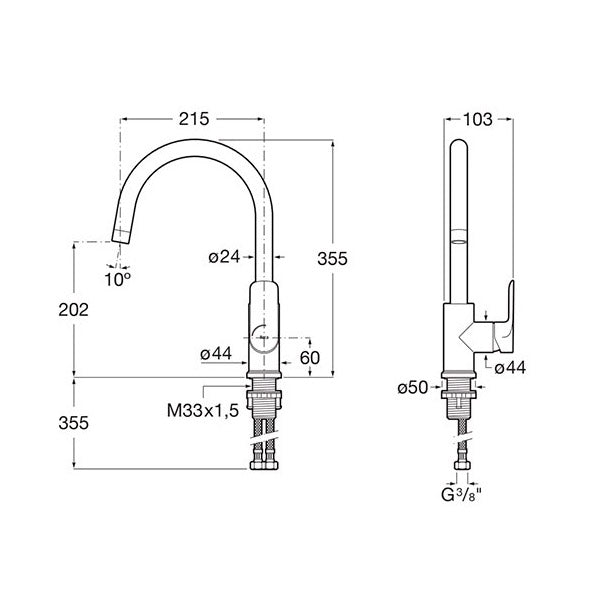 ROCA Robinet de cuisine 1 jet bec haut Cala