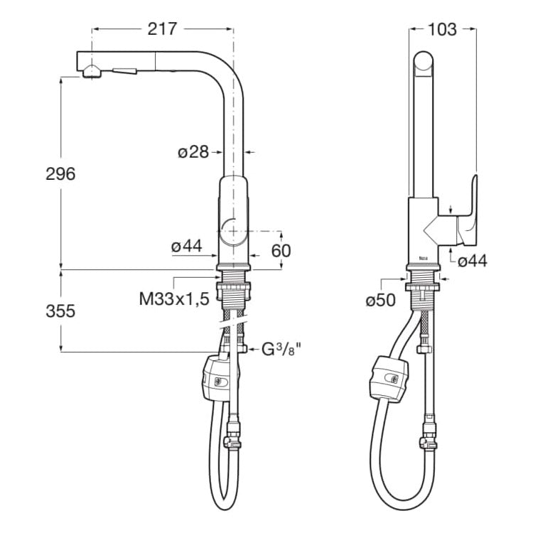 ROCA Robinet de cuisine 2 jets avec douchette Cala