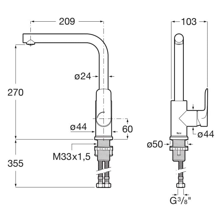 ROCA Robinet de cuisine 1 jet Cala