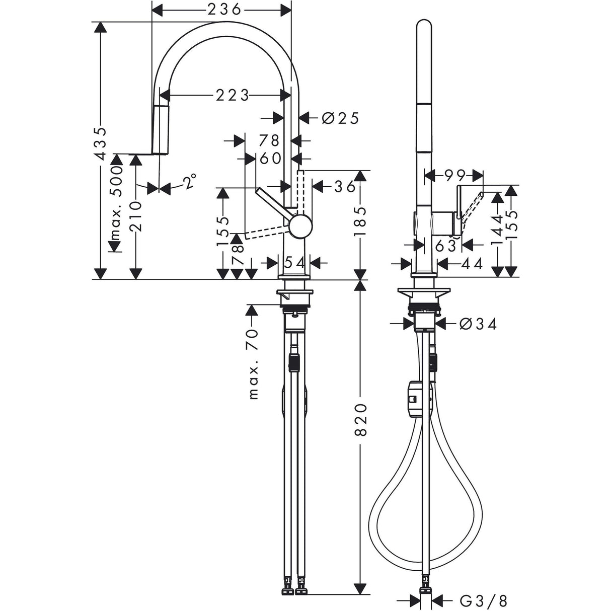 HANSGROHE Mitigeur de cuisine 210 1 jet Talis M54 avec douchette extractible 72802670
