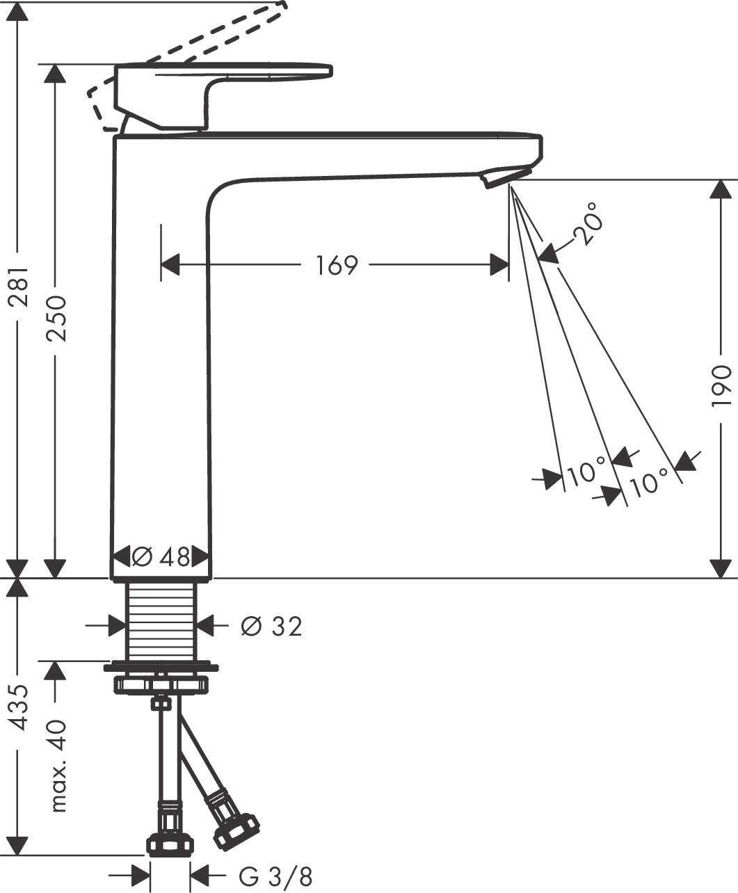 HANSGROHE Mitigeur de lavabo Vernis Blend 190 sans tirette ni vidage 71582670