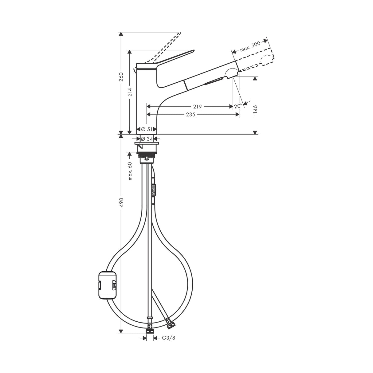 HANSGROHE Mitigeur de cuisine 150 2 jets Zesis avec douchette extractible