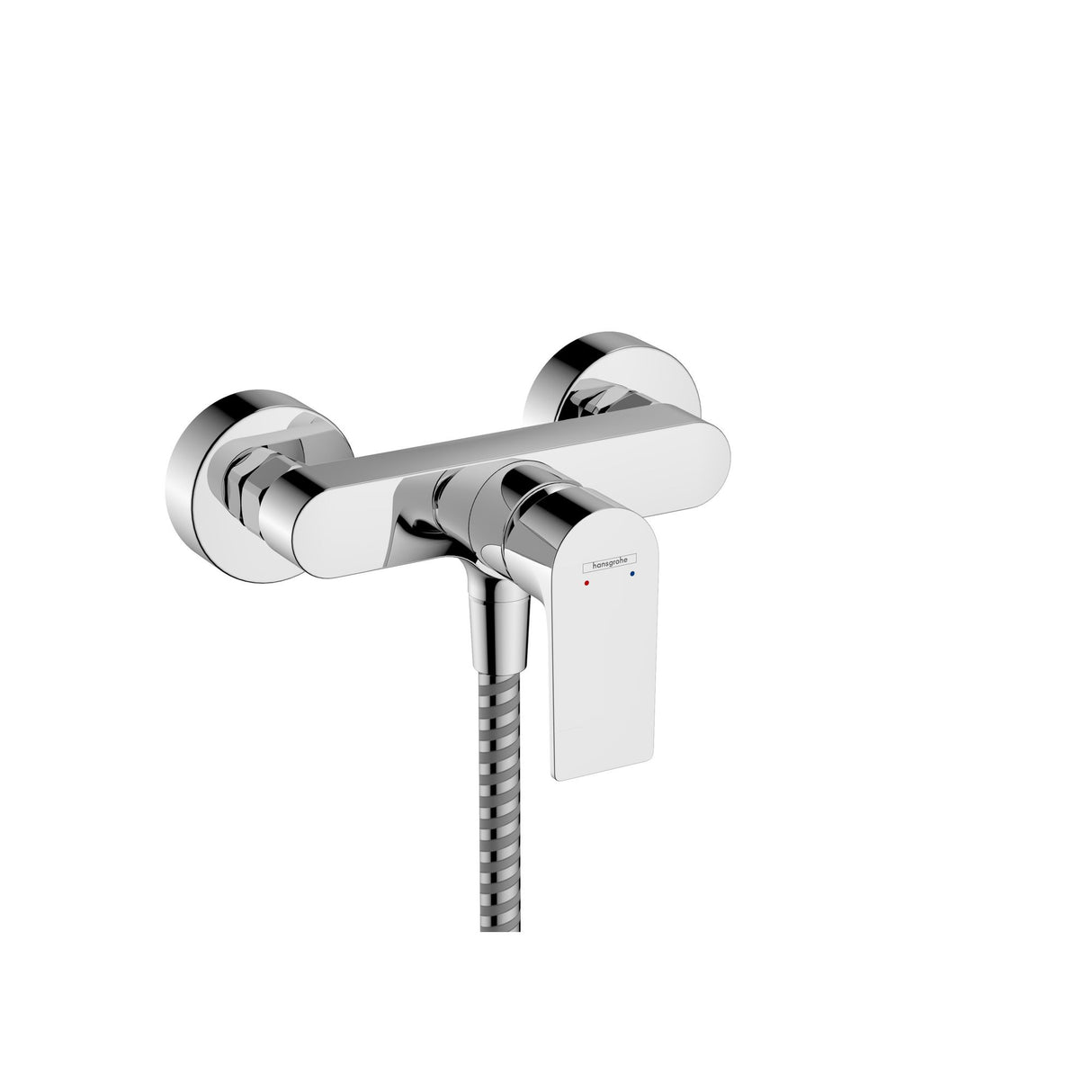 Mitigeur de douche Hansgrohe, robinet chromé mural design moderne, couleur argentée