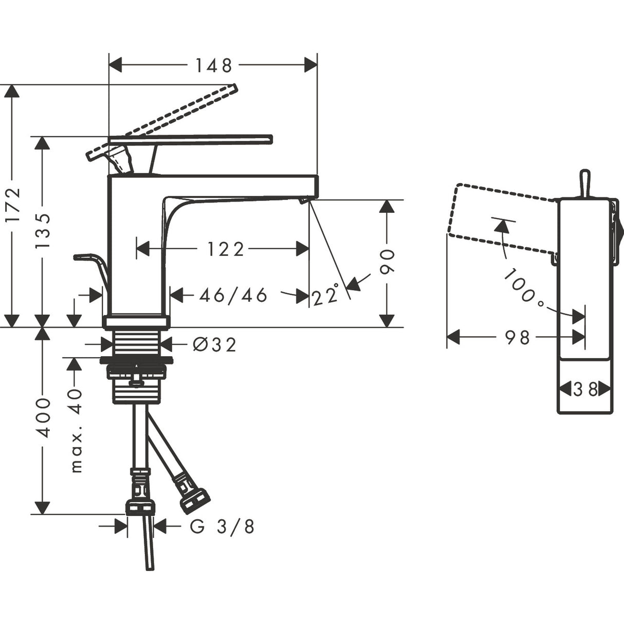 HANSGROHE Mitigeur de lavabo 80 Tecturis E Coolstart avec tirette et vidage 73002000