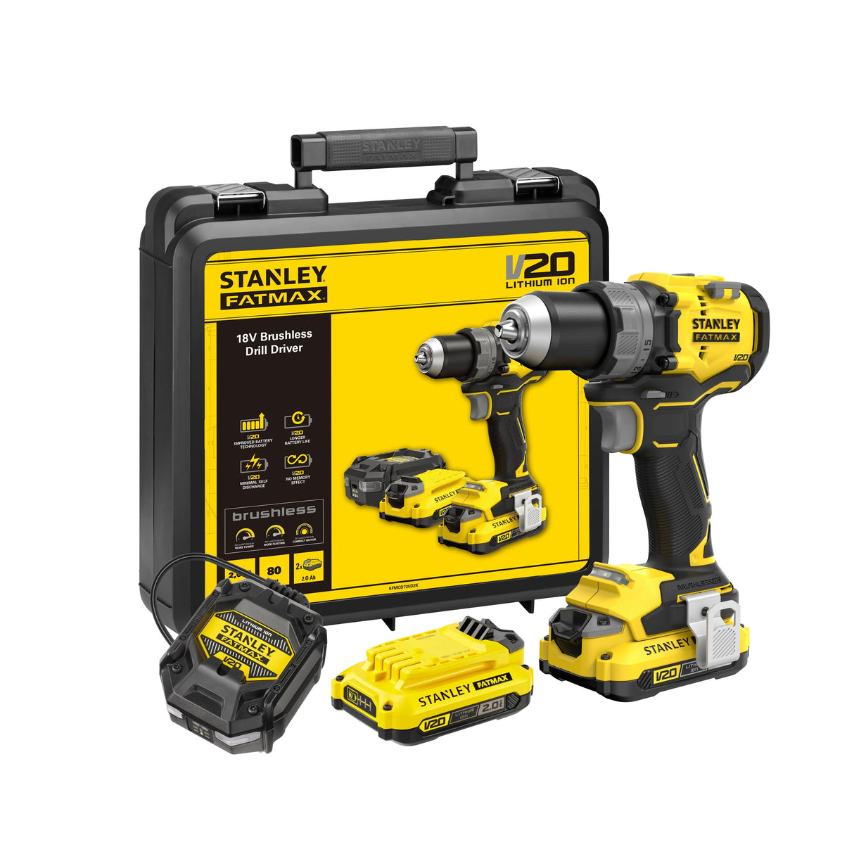 STANLEY FATMAX Perceuse-visseuse 80Nm Brushless Lithium 18V 2 batteries 2 Ah V20 SFMCD725D2K-QW
