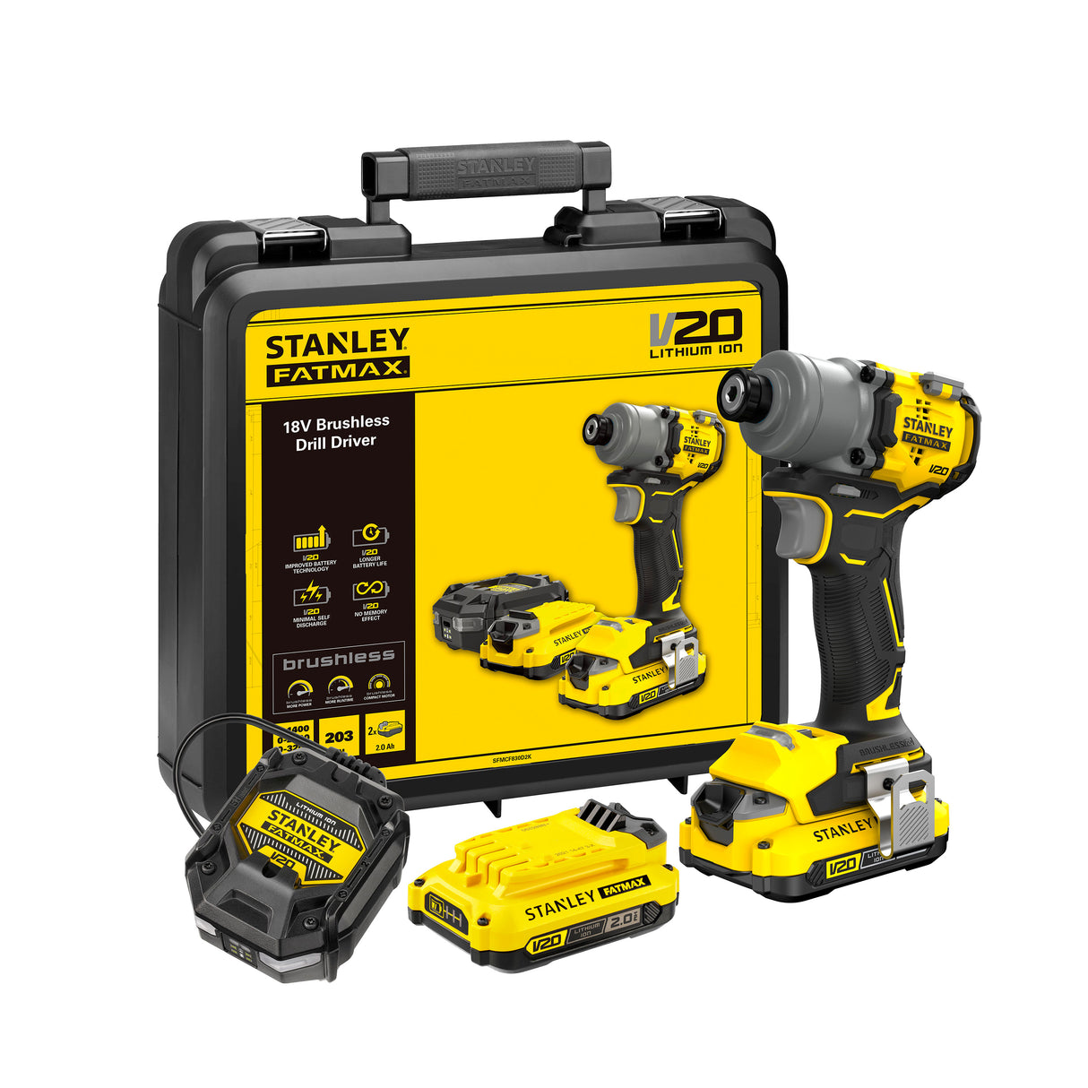STANLEY FATMAX Visseuse à impacts 203Nm Brushless Lithium 18V 2 batteries 2Ah V20 SFMCF830D2K-QW