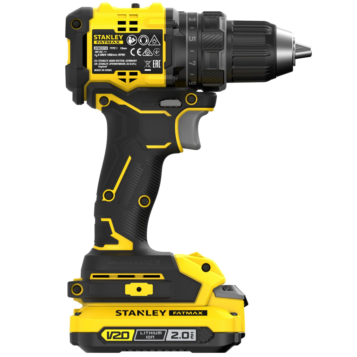 Perceuse sans fil Stanley Fatmax, couleur jaune et noir.