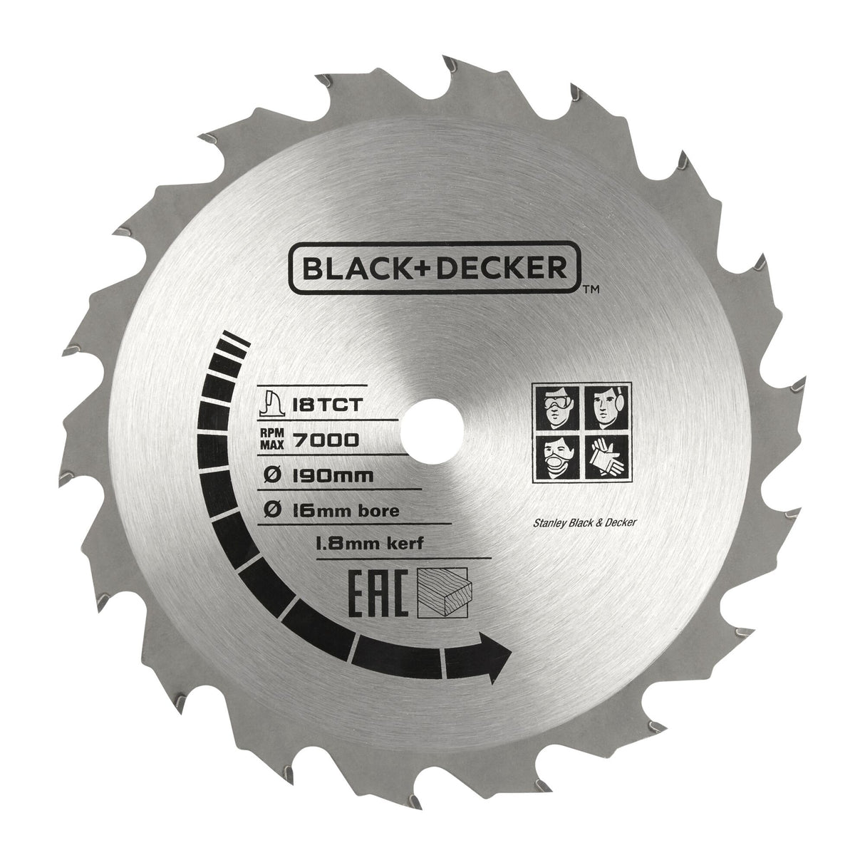 Lame de scie circulaire Black+Decker, outil en métal argenté, diamètre 190mm