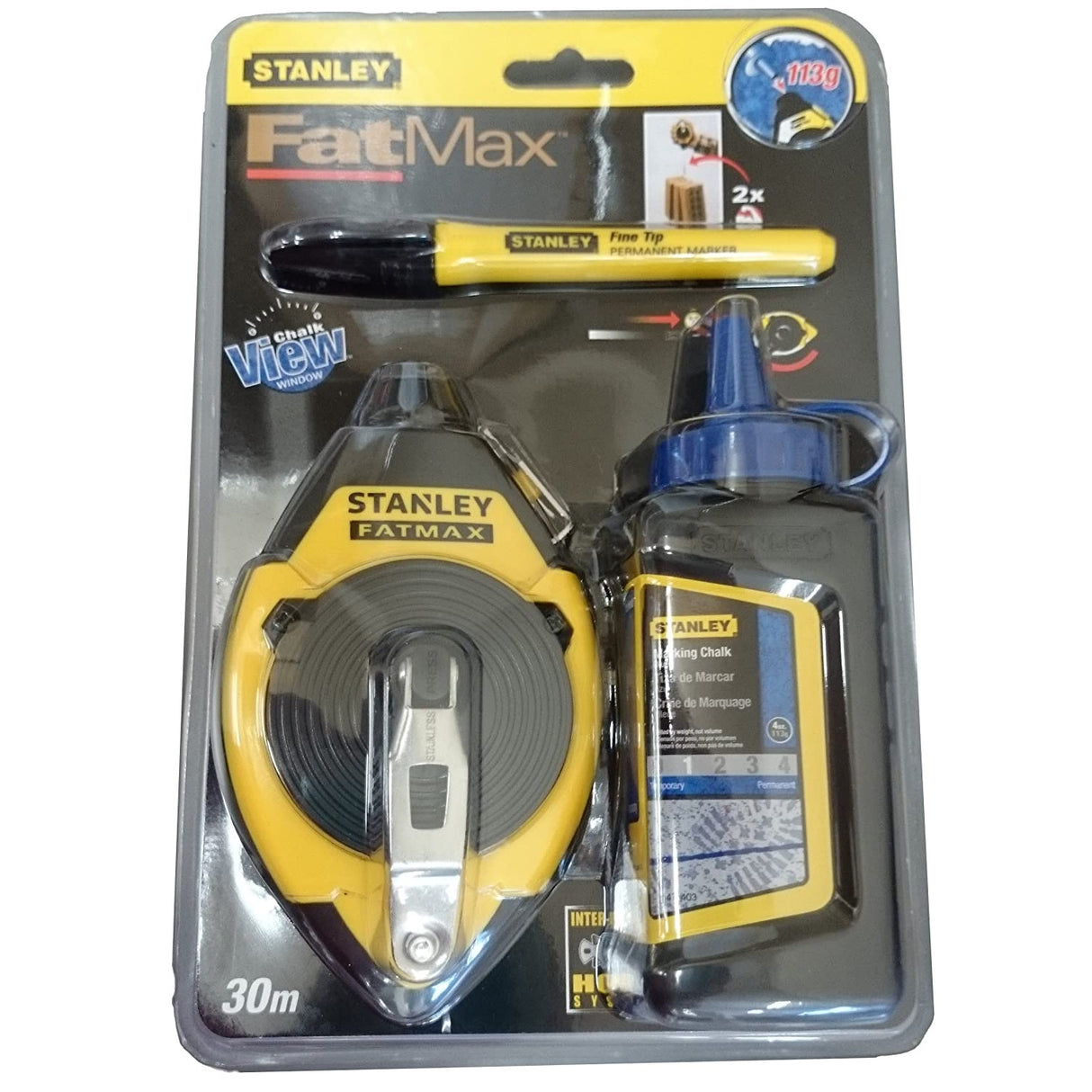 STANLEY FATMAX Kit cordeau traceur 30mm avec 1 biberon de poudre de traçage et 1 feutre 0-47-681