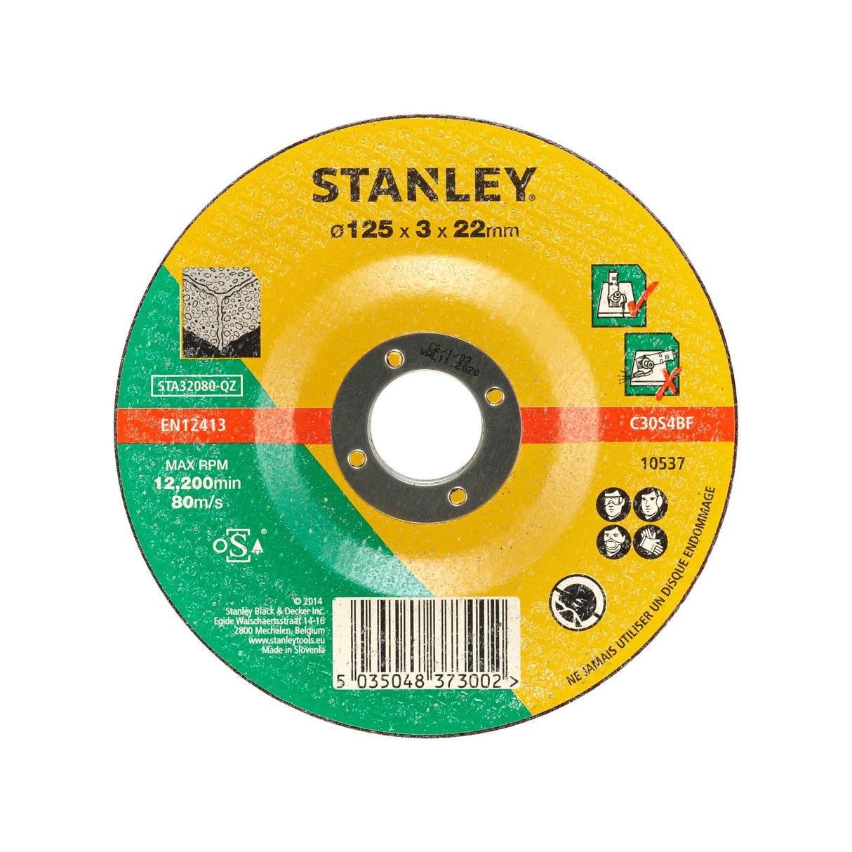 STANLEY Disque aggloméré à tronçonner le béton 125x22x3.2 STA32080-QZ