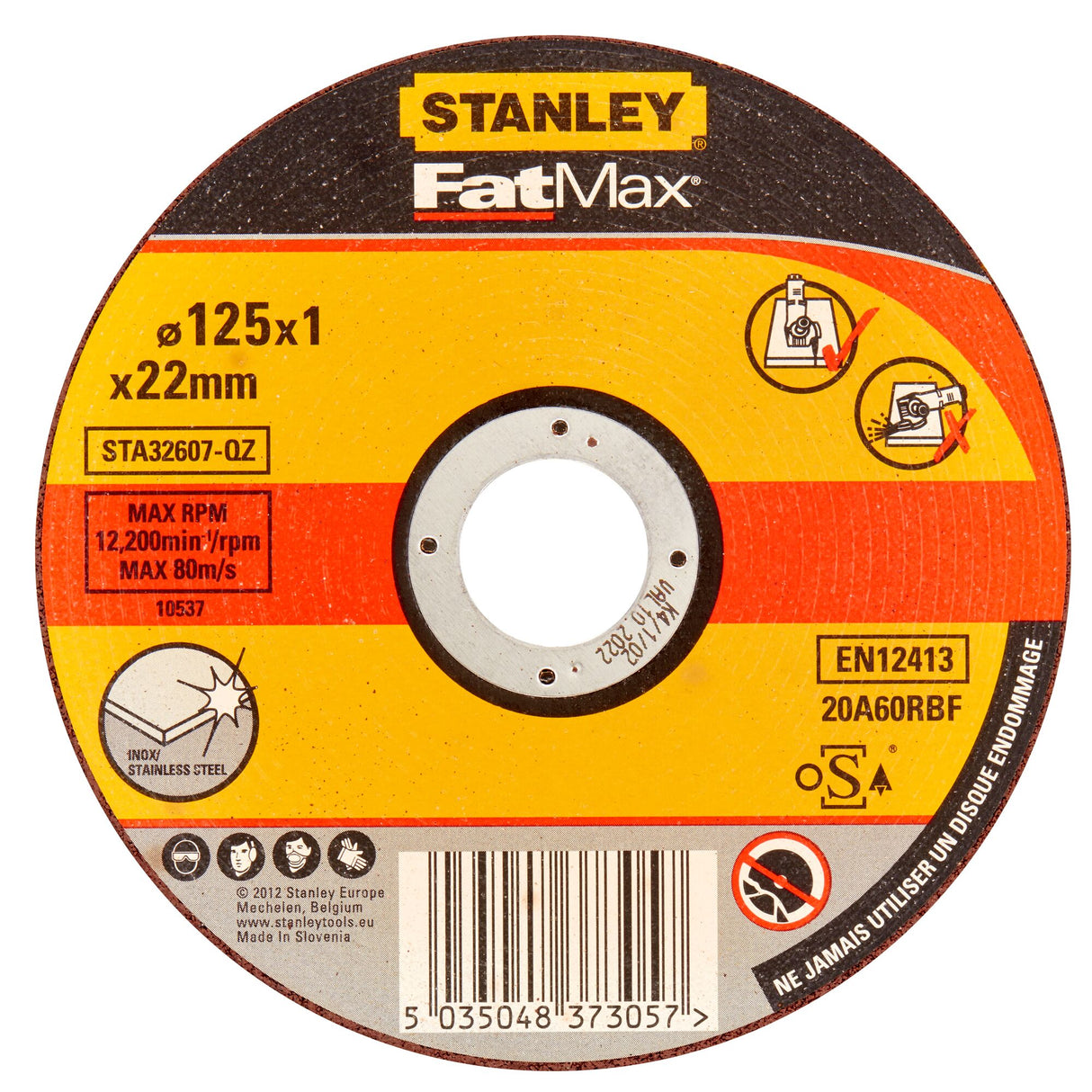 STANLEY Disque aggloméré fin à tronçonner l'inox 125x1.0 STA32607-QZ