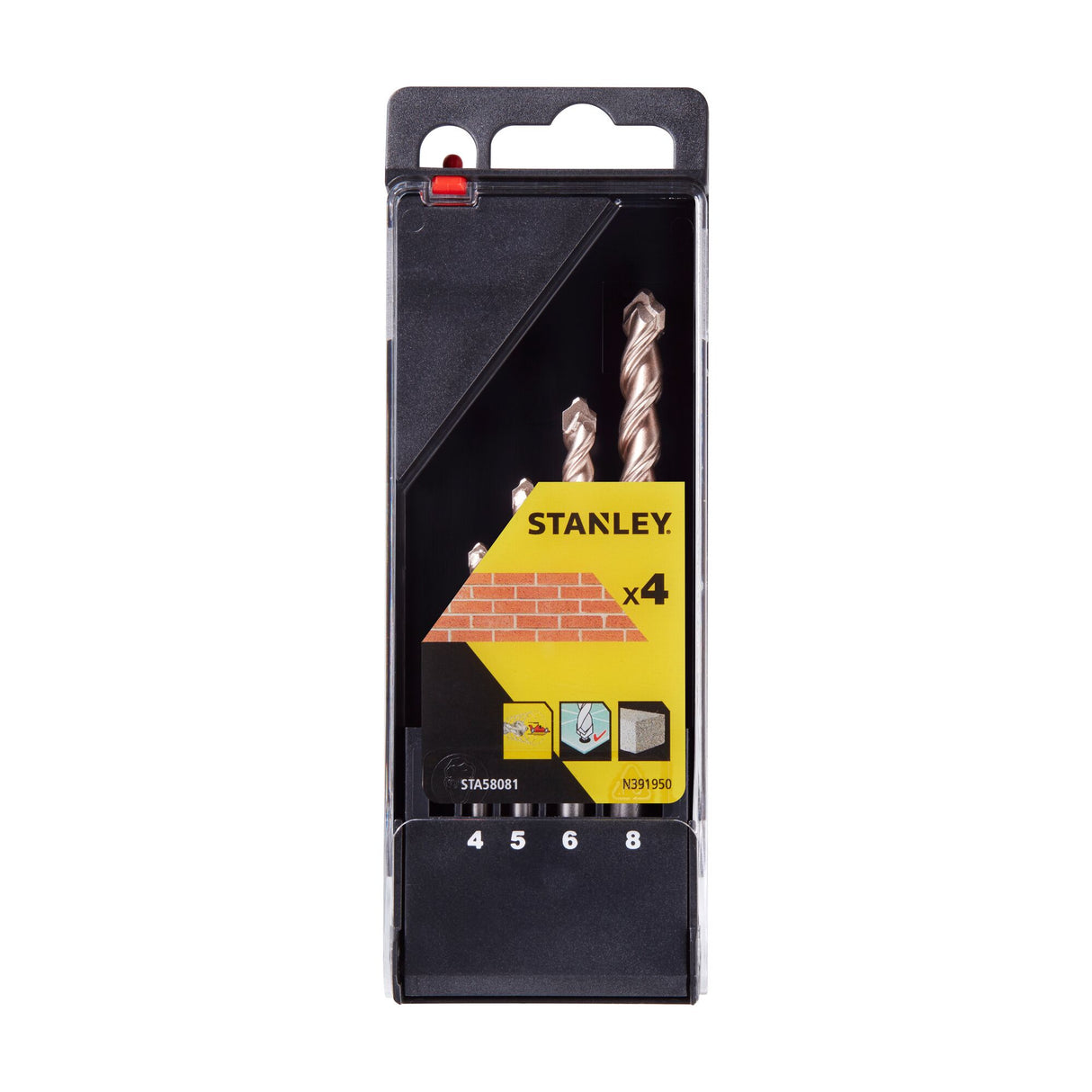 STANLEY Cassette de 4 forets béton précision 4, 5, 6, 8mm STA58081-QZ