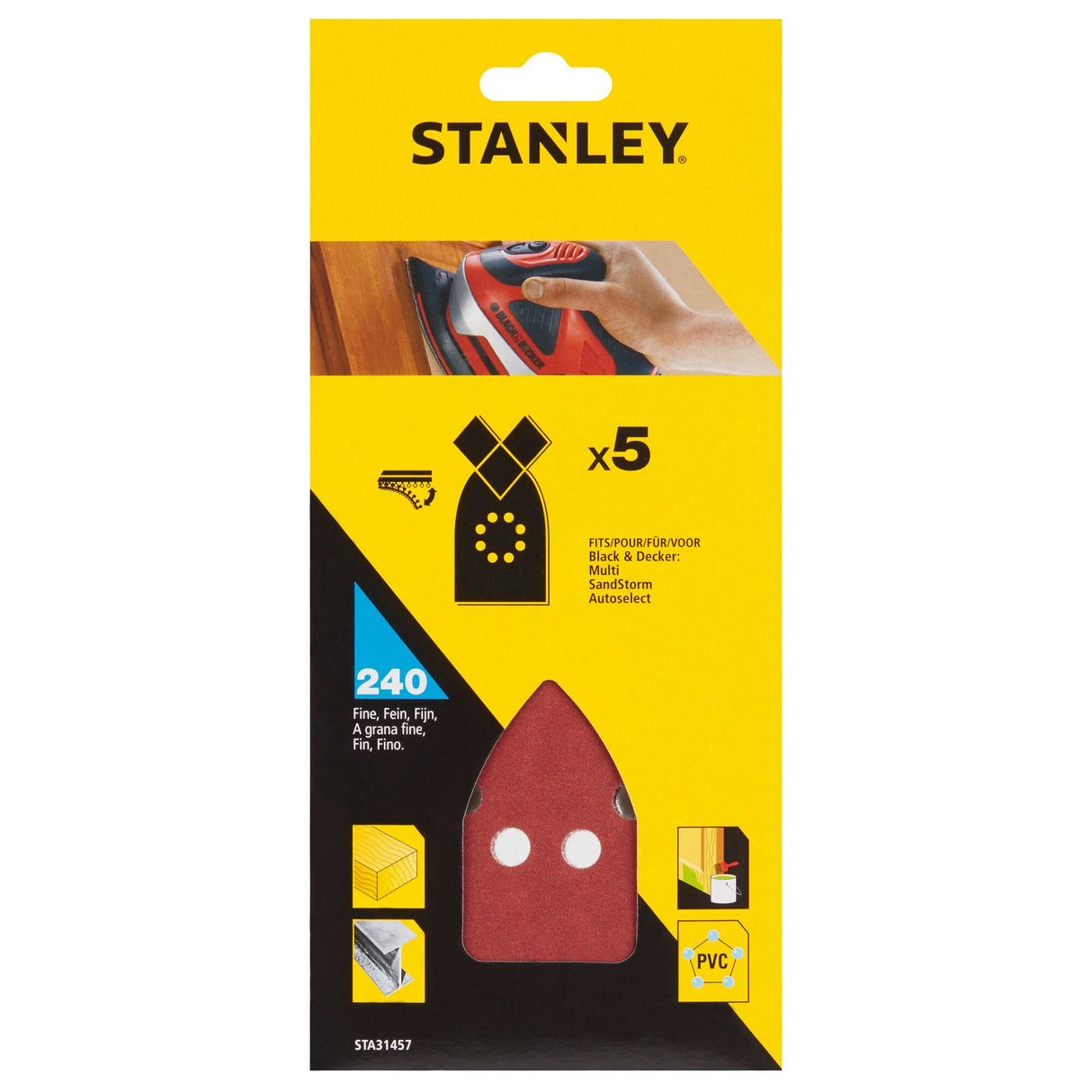 STANLEY 5 abrasifs corindons pointus qualité supérieure auto-agrippants grain 240 STA31457-XJ
