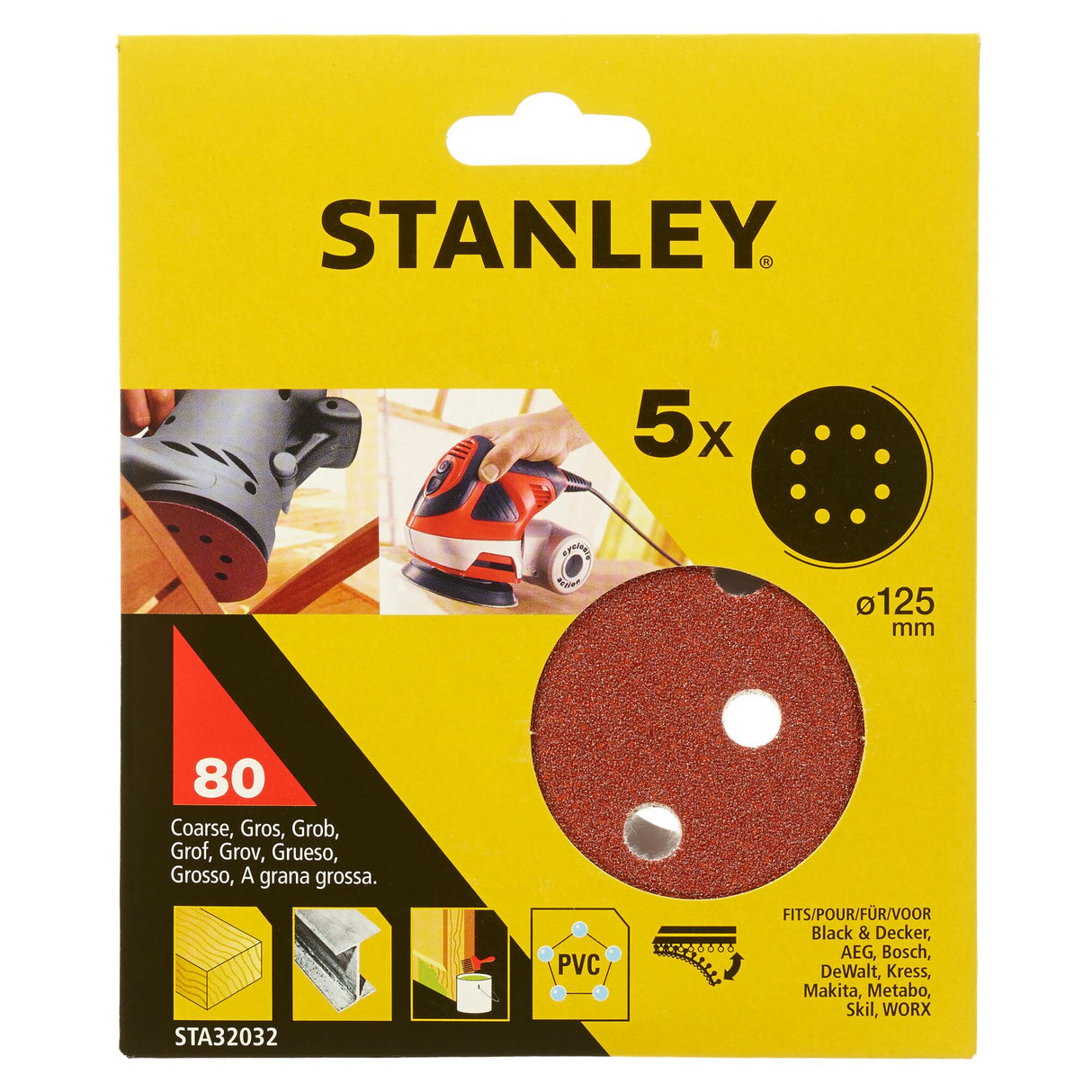 STANLEY 5 disques abrasifs corindons qualité supérieure anti encrassement grain 80 STA32032-XJ