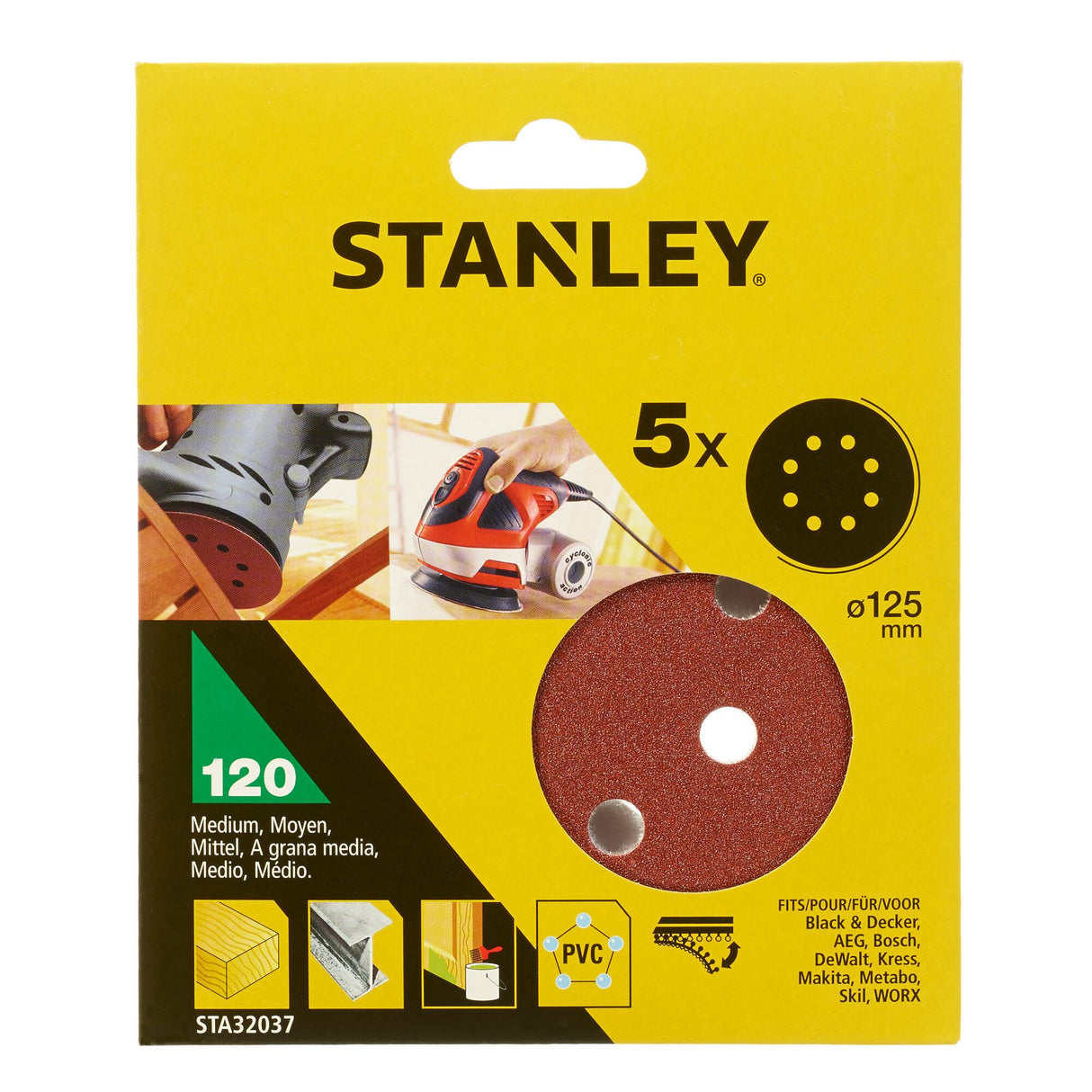 STANLEY 5 disques abrasifs corindons qualité supérieure anti encrassement grain 120 STA32037-XJ
